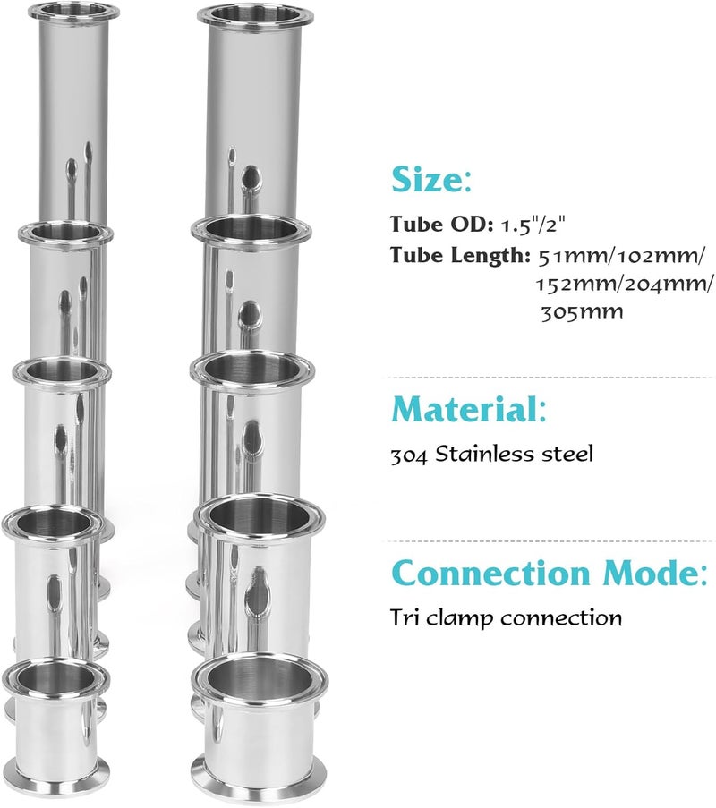 JMCOLMT Tri Clamp Tube 2 Inch Tube OD Sanitary Spool Tube Length 12 Inch Clamp End OD 50.5mm 304 Stainless Steel Seamless Round Tubing - Image 4